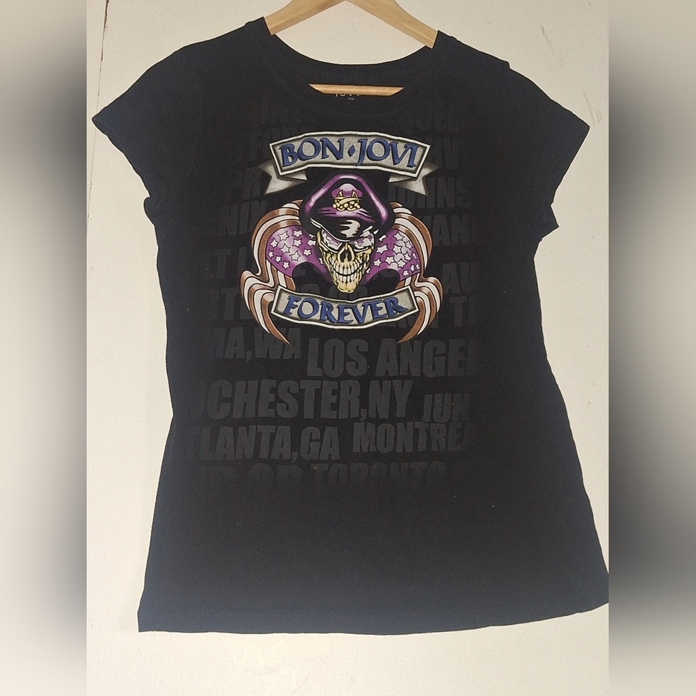 Black Bon Jovi T-Shirt with Cap Sleeves and Purple Accents